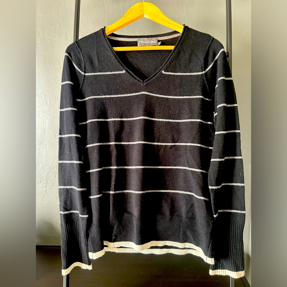 Michael Stars black with white stripes wool and cashmere blend sweater
